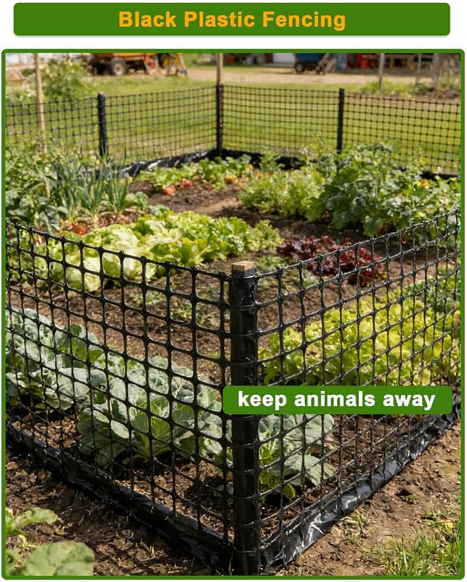 Plastic Chicken Wire Mesh Fence Roll - Black Multi-Use Garden & Poultry Netting, Animal Barrier for Pets, Plants, Patio,Balcony, Snow Fencing & Temporary Indoor and Outdoor Use (16IN * 20FT)