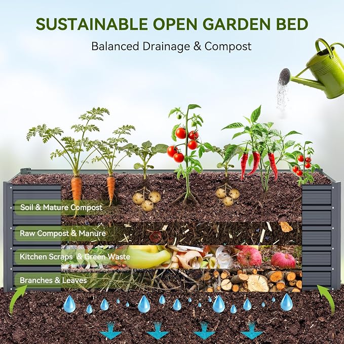 Ohuhu 8x3x1.9 FT Metal Raised Garden Bed Outdoor, Reinforced Deep Root Galvanized Steel Rustproof Planter Box, 100% Non-Toxic, 341 Gal Heavy Duty Tall Raised Beds for Growing Vegetables Flowers Herbs