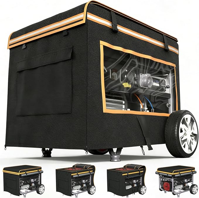Generator Covers While Running, 38"L x 28"W x 27"H Heavy Duty Waterproof Generator Covers for Outside, Compatible with10000+W Generator, All Season Protection for Generator, Black