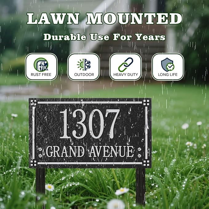 Custom House Address Sign, House Number Plaque Sign for Lawn,Yard,Ground,Driveway,Garden with 2 Stakes,Style 2
