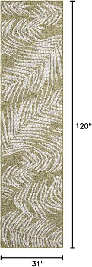 Unique Loom Outdoor Botanical Collection Area Rug - Palm (2' 7" x 10' Runner Green/Ivory)