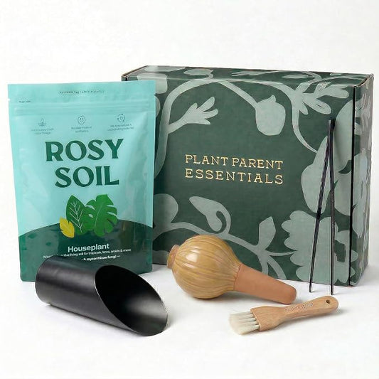 Rosy Soil Plant Parent Essentials Gift Box, Indoor Plant Kit | Gift for Plant Lovers, Gardening Tool Kit, with Peat-Free Houseplant Soil, Terracotta Watering Bulb, Soil Scoop, Plant Brush