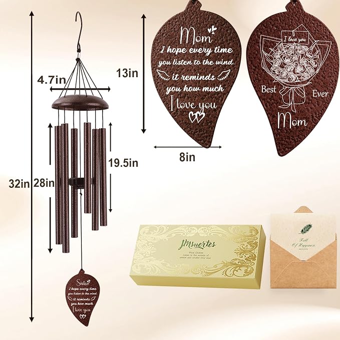 Gifts for Mom from Daughter Son,Bronze Wind Chimes, Best Mom Ever Gift for Mama Mother in Law，32"