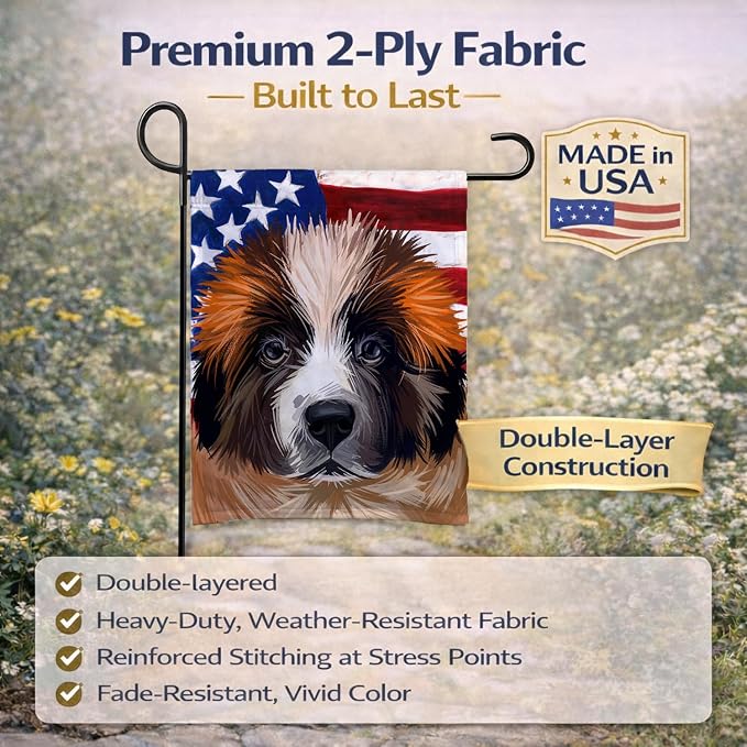 Caroline's Treasures CK6622GF Moscow Watchdog Dog American Flag Garden Flag Mailbox Flag Decorative Yard Flag Banner Outside Patio Artwork Yard Flower Beds, Garden Size, Multicolor