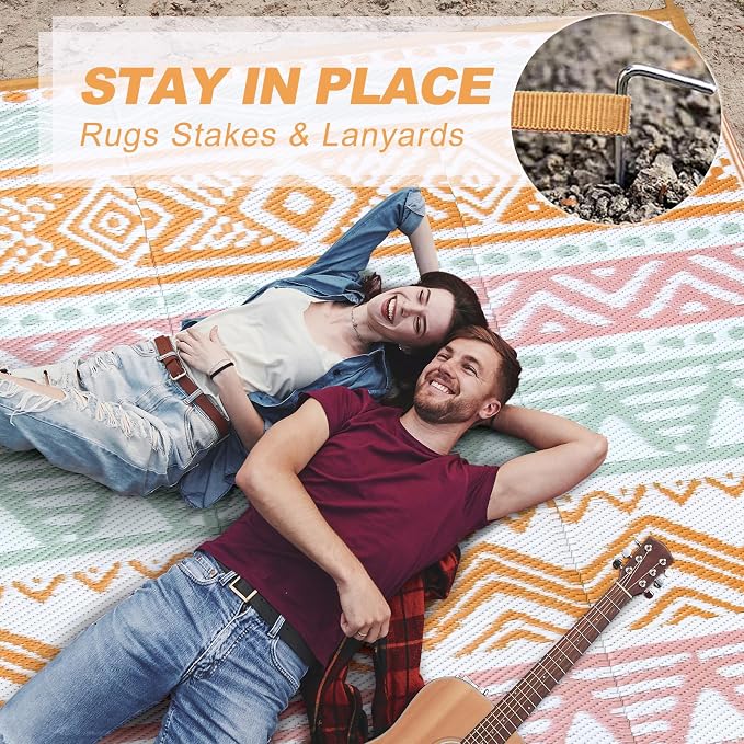Lahome Outdoor Rug Waterproof, 5x8ft Reversible Outdoor Plastic Straw Rug for Camping Patio, RV Outdoor Rugs Outside, Outdoor Carpet for Porch Deck Backyard Balcony Picnic(Pink/Orange,5'x 8')