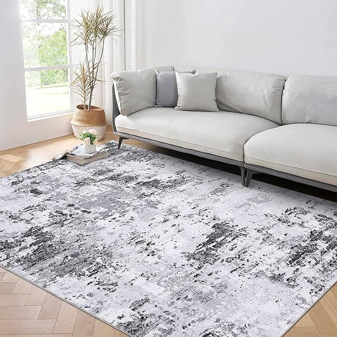 ROYHOME Modern Abstract Area Rug 3x5 Non Slip Non Shedding Rug,Grey | Low Pile Stain Resistant for Bedroom Living Room