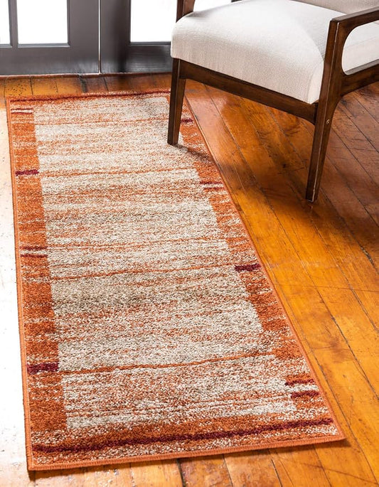 Unique Loom Autumn Collection Modern Contemporary Casual Abstract Area Rug (Beige/ Terracotta Rustic, 2 x 6 ft Runner)