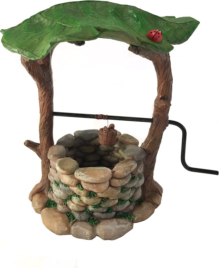 GlitZGlam Miniature Wishing Well with Movable Handle and Water Bucket for Garden Gnomes and Fairies -a Fairy Garden Accessory