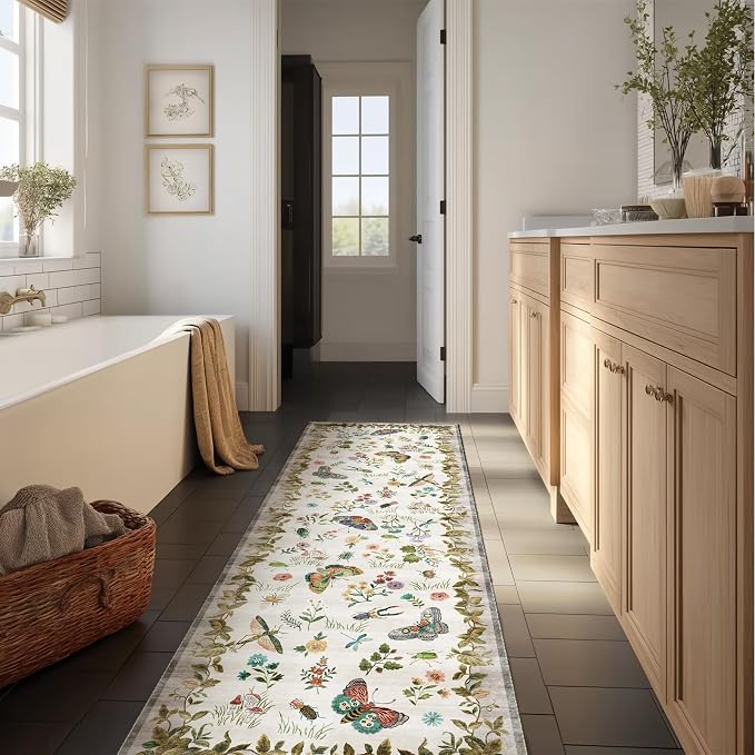 Machine Washable Kitchen Runner Rugs: 2'x6' Entryway Rug Runner Stain Resistant Non Slip Low Pile Soft Carpet Runners for Hallways Indoor Entryway Kitchen Laundry Room Bedroom Farmhouse