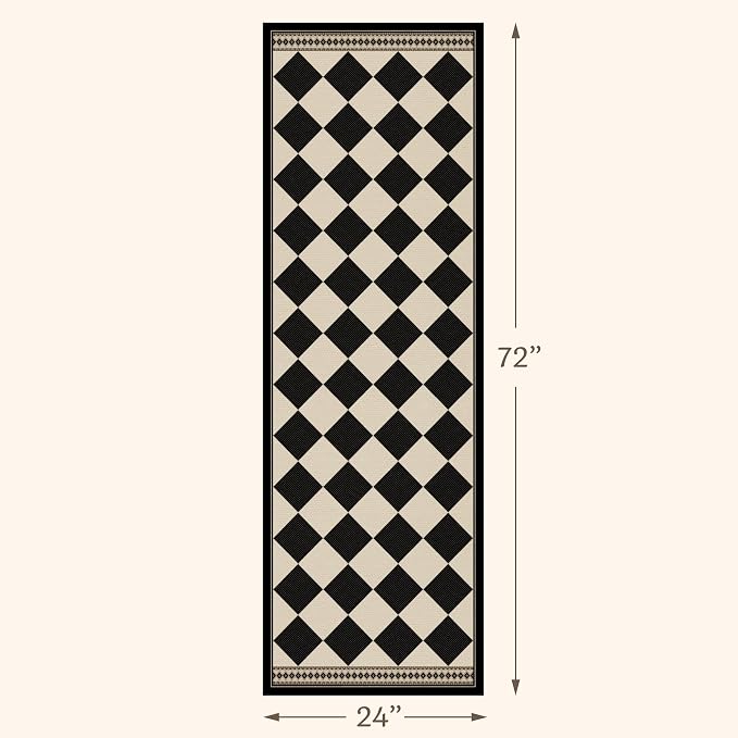 Easy Jute Washable Checkered Runner Rug, Non Slip Entryway Checkerboard Rug Runners 2x6, Black and Brown Boho Diamond Carpet for Kitchen Laundry Hallway, Stain Resistant Indoor Outdoor Home Décor