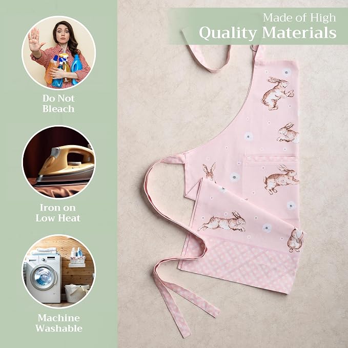 Maison d' Hermine Aprons for women with Pocket 100% Cotton (27.50"x31.50") | Adjustable Neck Strap & long ties Apron Men Chef Wedding Cooking Gardening Server Maid
