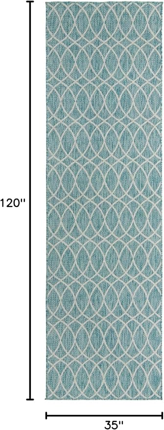 Unique Loom Outdoor Trellis Collection Area Rug - Gitter (2' 11" x 10' Runner, Light Aqua/ Ivory)