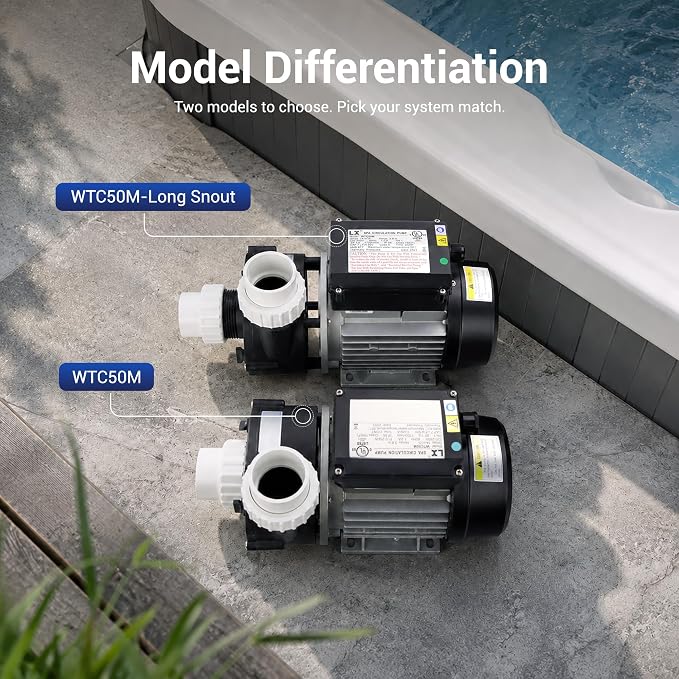 Hot Tub Circulation Pump 230V,63GPM,1.5in (Model: WTC50M-Standard) | LX Pump 100% Copper Motor, High Efficiency, Low Noise, Replace OEM Models