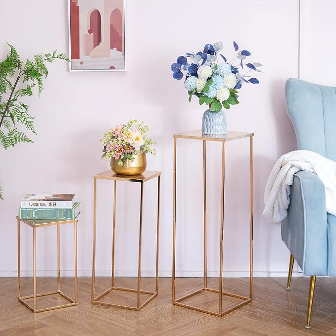 Gold Metal Cube Vase Stand for Wedding Centerpieces, 23.6in Tall, 10 Pcs