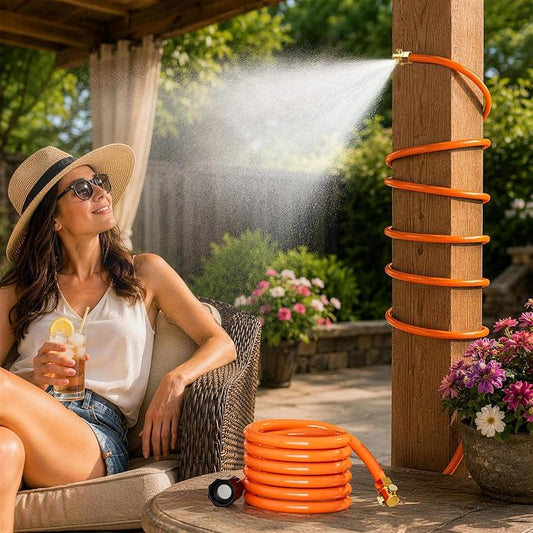 SPECILITE Misters for Outside Patio, 6.5 FT Hose Mister Cooling System, 360° Cover Outdoor Water Mist Kit with 6 Brass Nozzles and 4 Brass Plugs, for Garden, Backyard, BBQ, Pet, Chicken Coop (2 Pack)