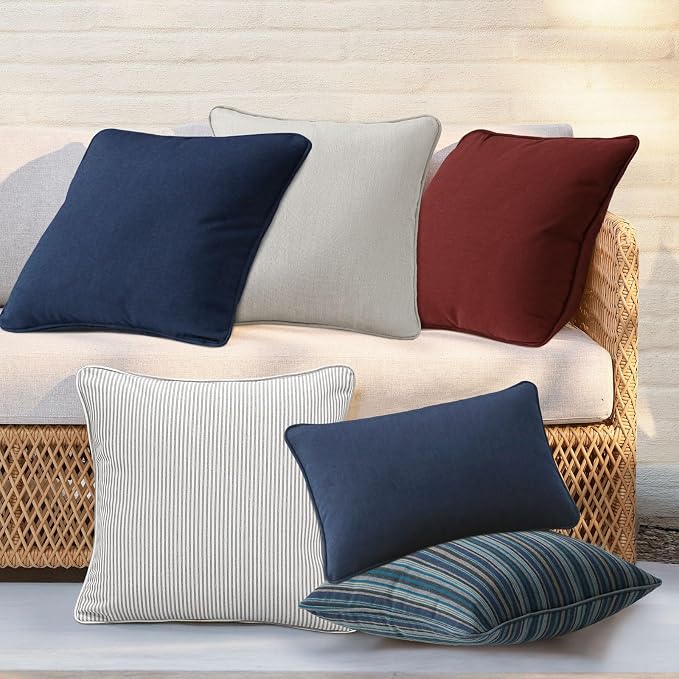 Unimatta Sunbrella Decorative Outdoor Water Repellent Throw Pillows with Inserts, Set of 4, 16" x16" Pillows for Patio, Backyard, Bed, Couch, and Patio Furniture, Specrtum Indigo