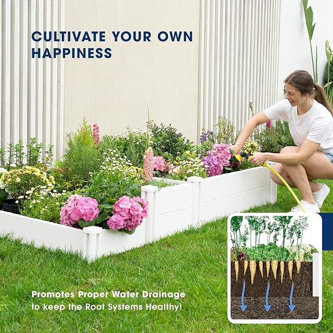 PASAMIC 8x4x1ft Vinyl Raised Garden Bed, Rust-Proof Outdoor Planter Box for Gardening, Durable Raised Plant Box with Open Bottom, DIY Above Ground for Fruit, Vegetables, Herbs