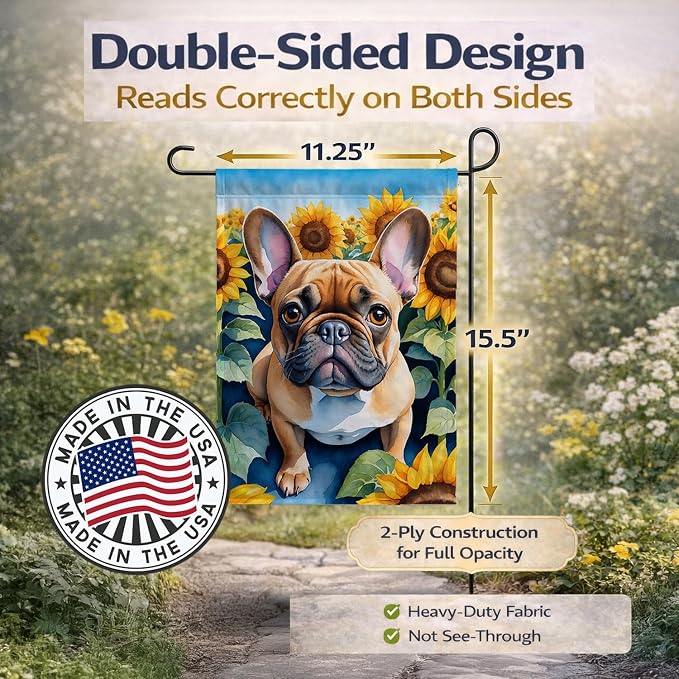 Caroline's Treasures DAC6081GF French Bulldog in Sunflowers Garden Flag Mailbox Flag Decorative Yard Flag Banner Outside Patio Artwork Yard Flower Beds, Garden Size, Multicolor