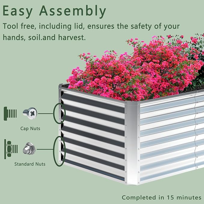 2PCS 8x4x1FT Galvanized Raised Garden Bed,Planter Raised Beds-Metal Garden Box,Large Plant for Outdoor Planting, Vegetables Bed，Flower,herb-Silver 0.8mm