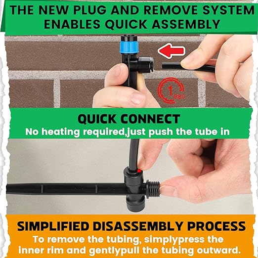 MIXC 30pcs Quick-Connect Drip Irrigation Emitters Fan Shape for 1/4" Drip Irrigation Tubing - Adjustable Push-to-Connect 360° Drip Emitters Vortex on 5.5" Sturdy Stake for Irrigation System
