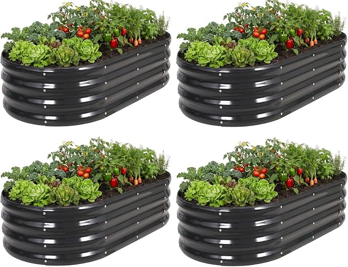 Galvanized Raised Garden Bed- Planter Garden Boxes Outdoor, Raised Beds for Gardening, 4x2x1ft Metal Garden Bed Kit for Vegetables Flower, Planter Raised Bed with Protective Tape & Tools.Gray-4pack
