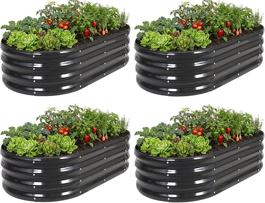Galvanized Raised Garden Bed- Planter Garden Boxes Outdoor, Raised Beds for Gardening, 4x2x1ft Metal Garden Bed Kit for Vegetables Flower, Planter Raised Bed with Protective Tape & Tools.Gray-4pack