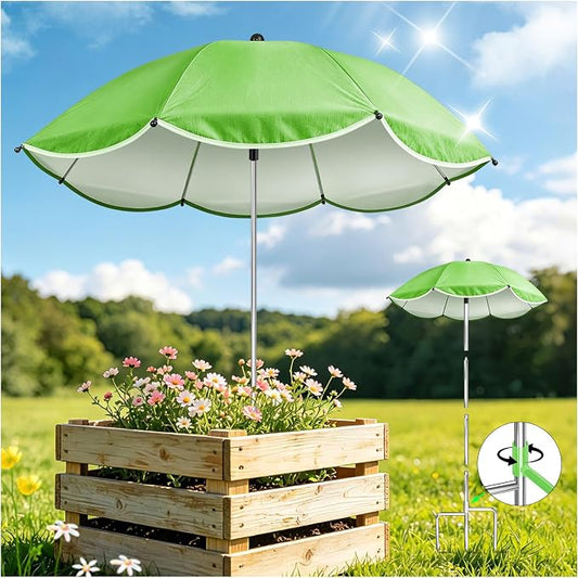 1Pack Plant Umbrellas for Outdoor Plants, Upgraded 360° Rotating 3-Prong Ground Stake for Stronger Grip, Stable Garden Shade Umbrella for Flowers, Vegetables, Fruit Trees, Raised Beds & Planters Green