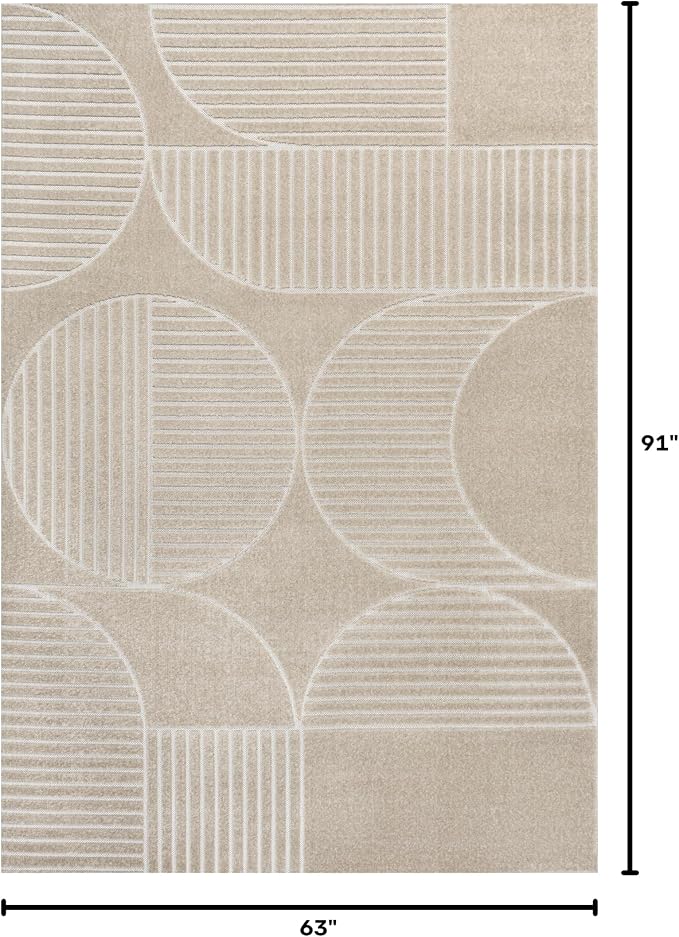 JONATHAN Y Nordby High-Low Arch Striped Indoor/Outdoor Area Rug, 5x8, Beige/Cream, for Patio, Backyard, Living Room, Bedroom, Office, Hose-Washable (SCN104E-5)