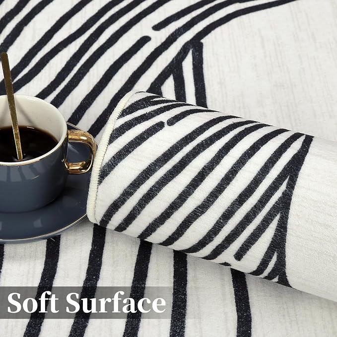 GAOMON 10x13 Area Rug Large Washable Rug Indoor Lines Printed Rugs Modern Abstract Aesthetic Rugs Soft Faux Wool Floor Cover Low Pile Non-Slip Accent Foldable Thin Carpet for Living Room Bedroom Cream