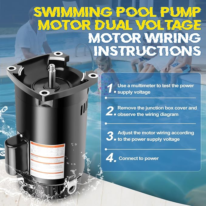 B2853 Pool Pump Motor 1HP 56Y Replacement for Pentair 340038/177474/WF-24 | 115/230V Dual Voltage, 3450 RPM Challenger 1HP Single Speed Swimming Pool Pump, 6.6/13.2A, 1045 Steel Shaft