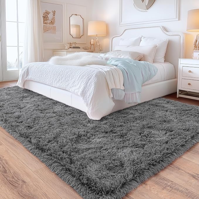 8x10 Area Rugs for Living Room, Large Ultra Fluffy Fuzzy Shag Grey Rug for Bedroom, Modern Plush Soft High Pile Upgrade Non-Slip Gray Carpet for Kids Girls and Boys, Dorms, Home Decor Aesthetic