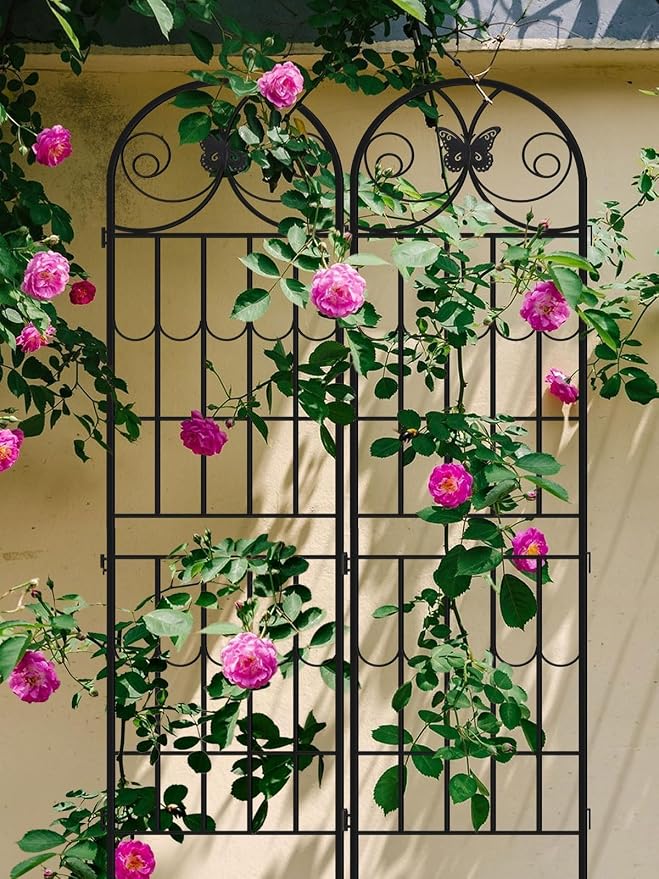 87”H Metal Garden Trellis for Climbing Plants Outdoor, Kalolary 4PCS Garden Fence Rustproof Vine Screen Trellis Frame Grow Support Decorative Outdoor Trellis for Fruits Vegetable Flowers Potted Plant