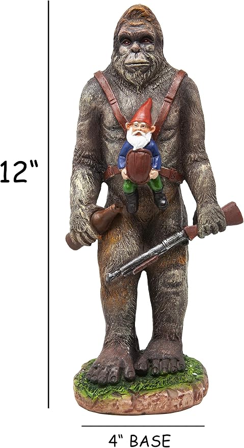 Funny Guy Mugs Bigfoot Garden Statue - Bigfoot and A Gnome - Indoor/Outdoor Garden Gnome Sculpture for Patio, Yard or Lawn