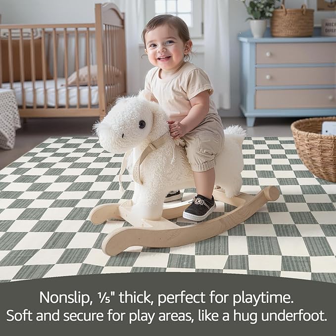 jinchan 2x5 Runner Rug Modern Checkered Geometric Lattice Hallway Rug, Grey | Soft, Non-Slip, Floor Carpet, Kid-Friendly, Kitchen, Nursery, Bedroom, Laundry Room, Entryway, Bathroom, Kids Room