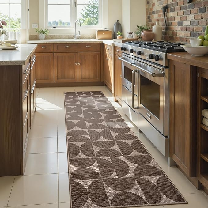 Lahome Semi Circle Easy Jute Non Slip Kitchen Runner, 2x8 Hallway Runner | Carpet Rug for Entryway Indoor Outdoor, Farmouse Geometric 8ft Long Carpet for Entry Laundry