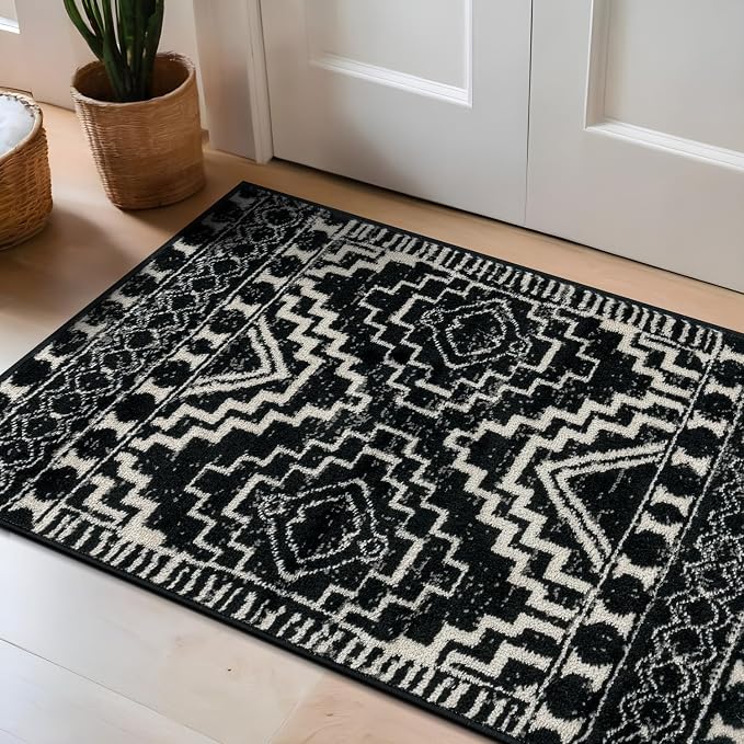 Rugshop Southwestern Geometric Tribal Boho Area Rug Soft Black 2' 3" x 4' | Rectangular, Size 2' 3" x 4', Living Room, Bedroom, Dining Room, Home Office, Kitchen, Entryway, Hallway, Nursery, Kids Room