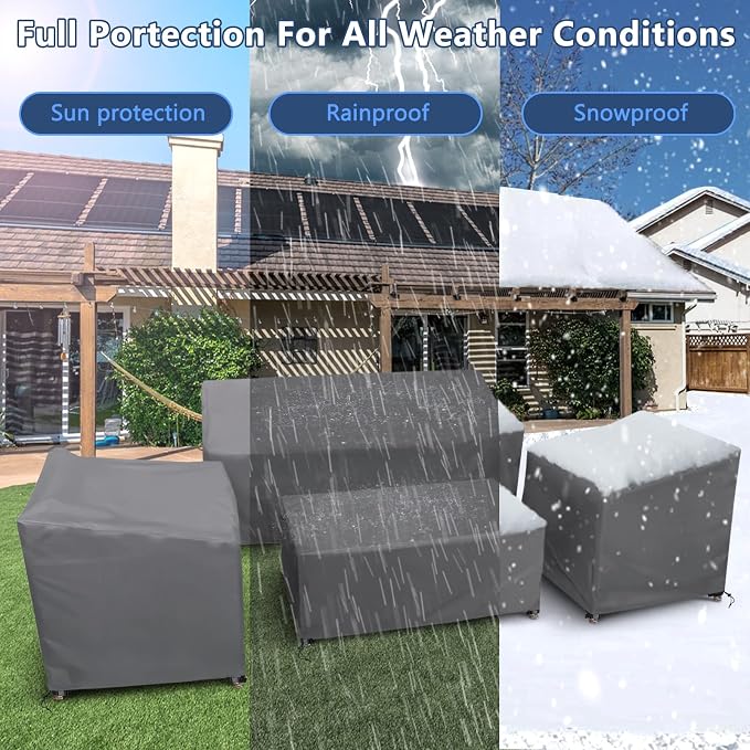 STARTWO Patio Furniture Covers, 4 Piece Heavy Duty Waterproof Outdoor Furniture Cover with Windproof Buckle Strap, for Lawn Rattan Wicker Couch Chair Set, Grey-XXL