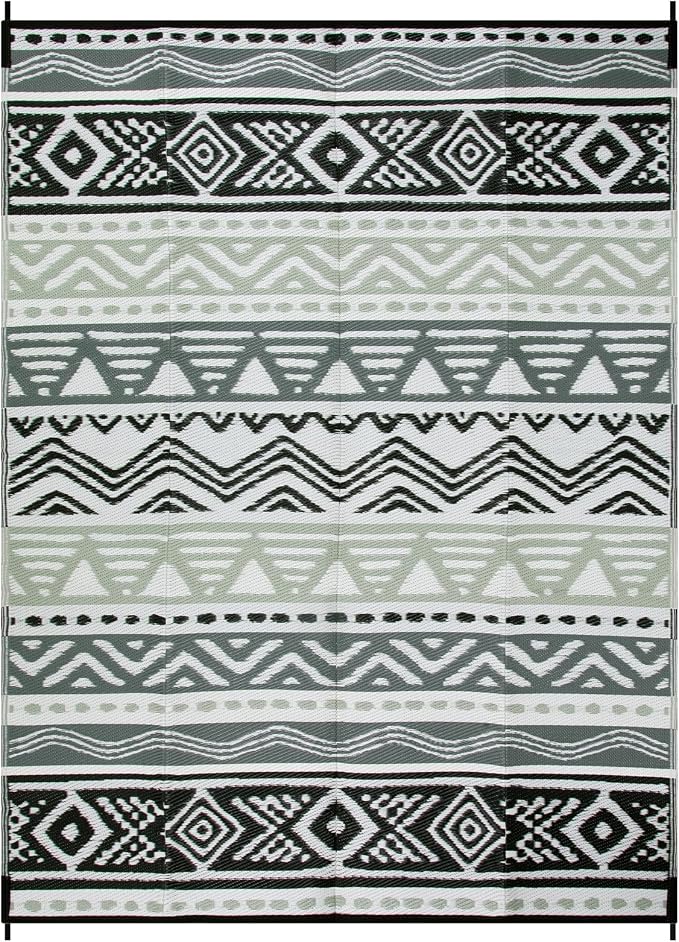 Lahome Outdoor Rug 8x10 Patio Waterproof, Reversible Outdoor Plastic Straw Rug for Camping, RV Patio Rugs Outside Large Carpet for Porch Deck Backyard Picnic(Grey/Black,8'x 10')