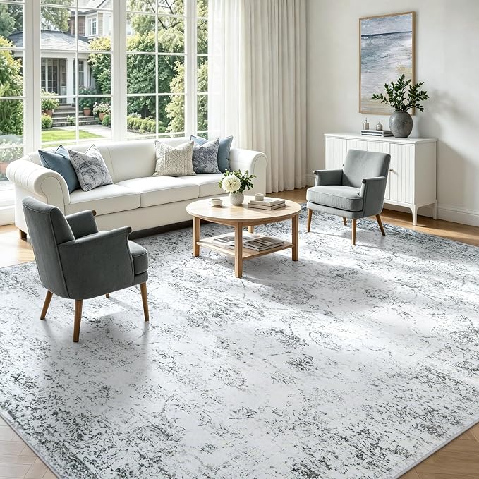 9x12 Washable Area Rug Modern Abstract for Living Room Bedroom Gray | Soft Indoor Carpet,Anti-skid Backing,Water Repellent,Non-shedding, Suitable for bedroom dining farmhouse nursery home office