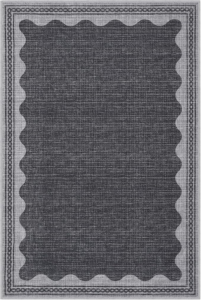 2x3 Scalloped Area Rugs Grey Washable Entryway Bedroom Rug | Solid Small Area Rug Non Slip Scalloped Bath Mat, Front Door Mat Indoor Entrance,Soft Girls Nursery Dorm Carpet for Kitchen