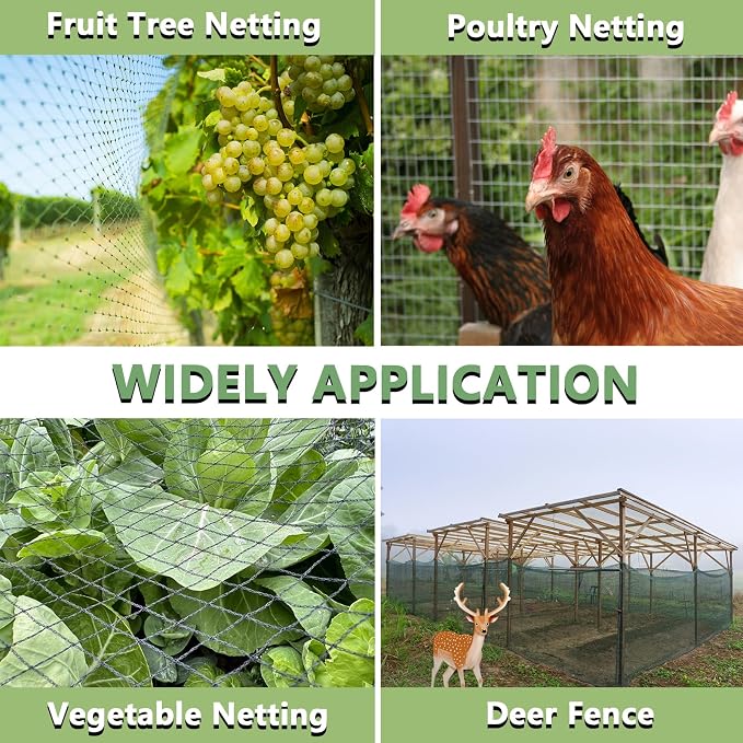 Bird Netting for Garden 25 x 100 FT Heavy Duty Black Garden Netting for Fruit Trees, Chicken Coop, Pond, Blueberry Bushes, Poultry & Deer Netting, HDPE Plant Protection Net Fence with Ties