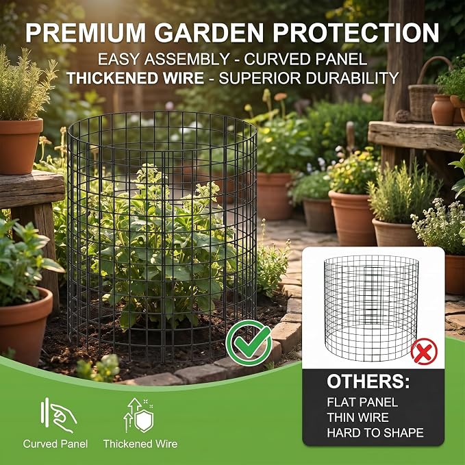 15 Packs Plant Protectors from Animals, 45Pcs 12"x 16" Large Metal Wire Mesh Garden Plant Cages for Outdoor Gardening, Chicken Wire Cloche Plant Cages for Rabbits with Zip Ties & Stakes(Black)