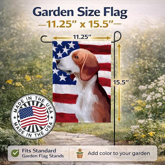 Caroline's Treasures CK6503GF Deutsche Bracke Dog American Flag Garden Flag Mailbox Flag Decorative Yard Flag Banner Outside Patio Artwork Yard Flower Beds, Garden Size, Multicolor