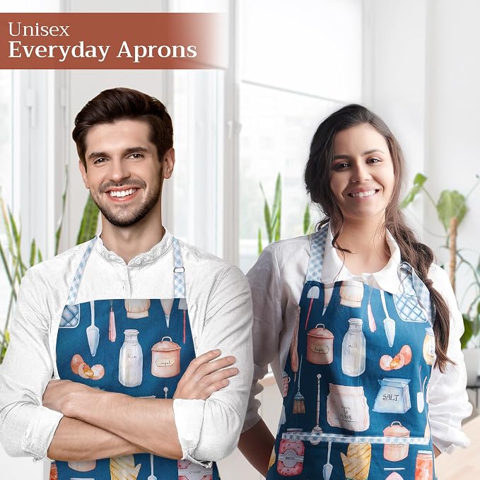 Maison d' Hermine Aprons for women with Pocket 100% Cotton (27.50"x31.50") | Adjustable Neck Strap & long ties Apron Men Chef Wedding Cooking Gardening Server Maid