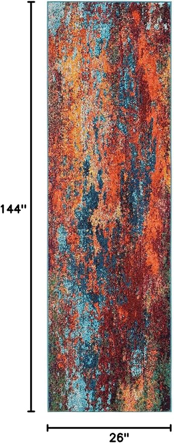 Nourison Home Celestial Atlantic 2'2" x 12' Area Rug - Easy Clean, Non Shedding, Bed Room, Living Room, Dining Room, Kitchen (12' Runner)