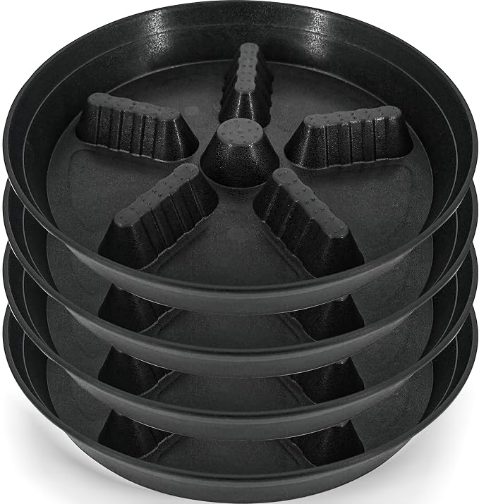 4 Pack Plant Saucer 14 inch, Plastic Plant Saucers for Indoors, Raised Middle Plant Trays for Pots, Water Tray for Plants, Plant Stand Water Catcher Tray, Pot Saucers for Plants
