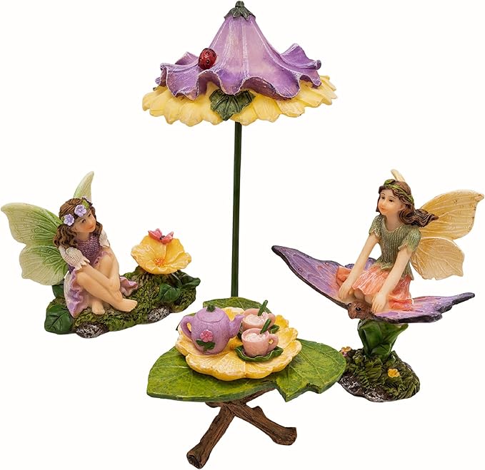 PRETMANNS Fairy Garden Accessories Kit - Adorable Fairies for Fairy Garden Outdoor, Miniature Fairy Figurines with Furniture Set, Fairy Garden Supplies for Indoor Outdoor Décor