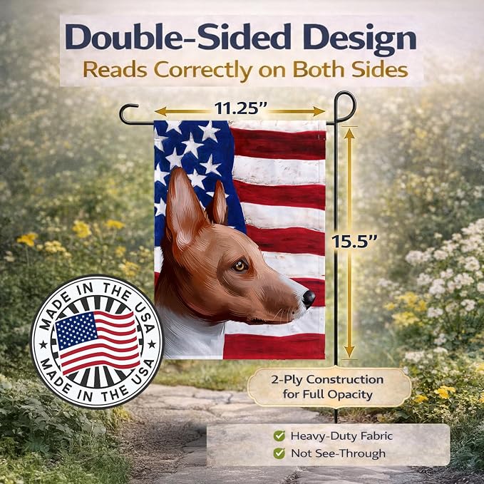 Caroline's Treasures CK6417GF Basenji American Flag Garden Flag Mailbox Flag Decorative Yard Flag Banner Outside Patio Artwork Yard Flower Beds, Garden Size, Multicolor