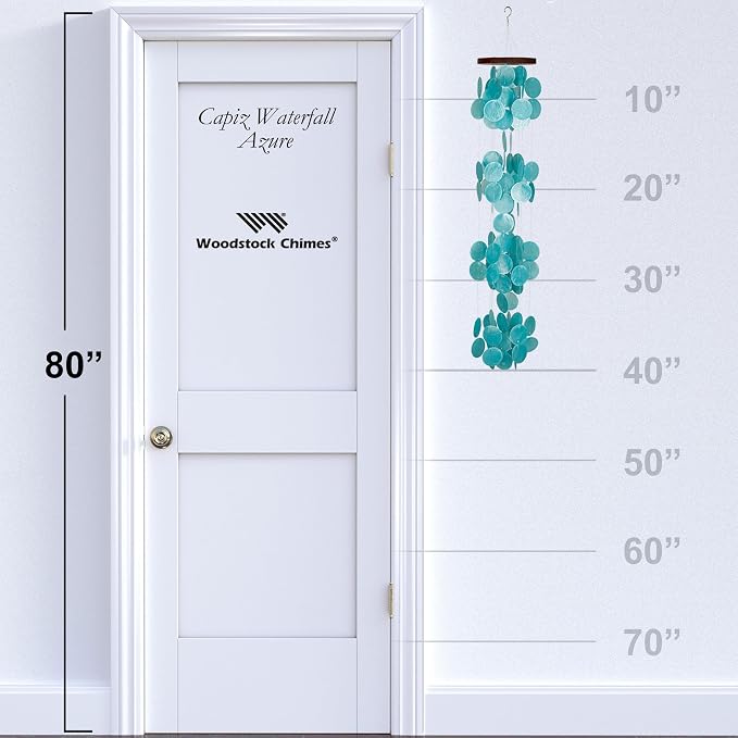 Woodstock Chimes Asli Arts Collection, Capiz Waterfall, 40'' Azure Capiz Wind Chimes for Outdoor, Patio, Home or Garden Décor, Wind Chime for Mom Christmas/Hanukkah Gifts (CWRA)