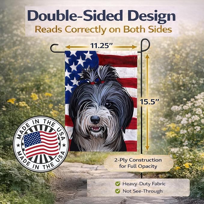 Caroline's Treasures CK6740GF Tibetan Terrier American Flag Garden Flag Mailbox Flag Decorative Yard Flag Banner Outside Patio Artwork Yard Flower Beds, Garden Size, Multicolor